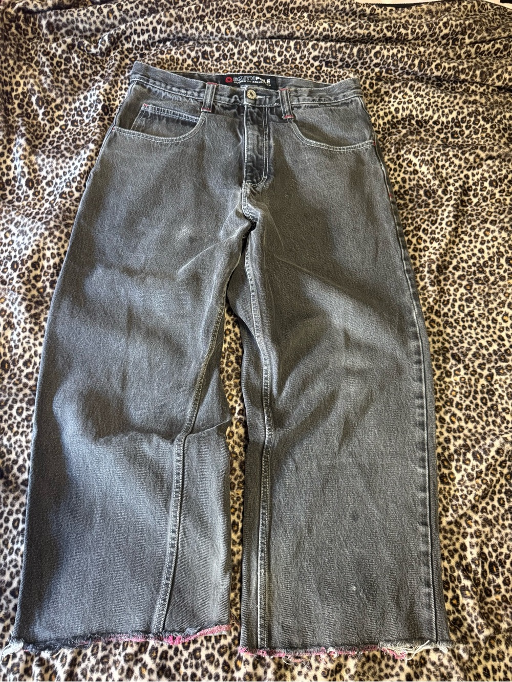 size 32 Relaxed Soughpole  Wide-Leg Black/grey Men's Jeans - Casual Everyday Fit